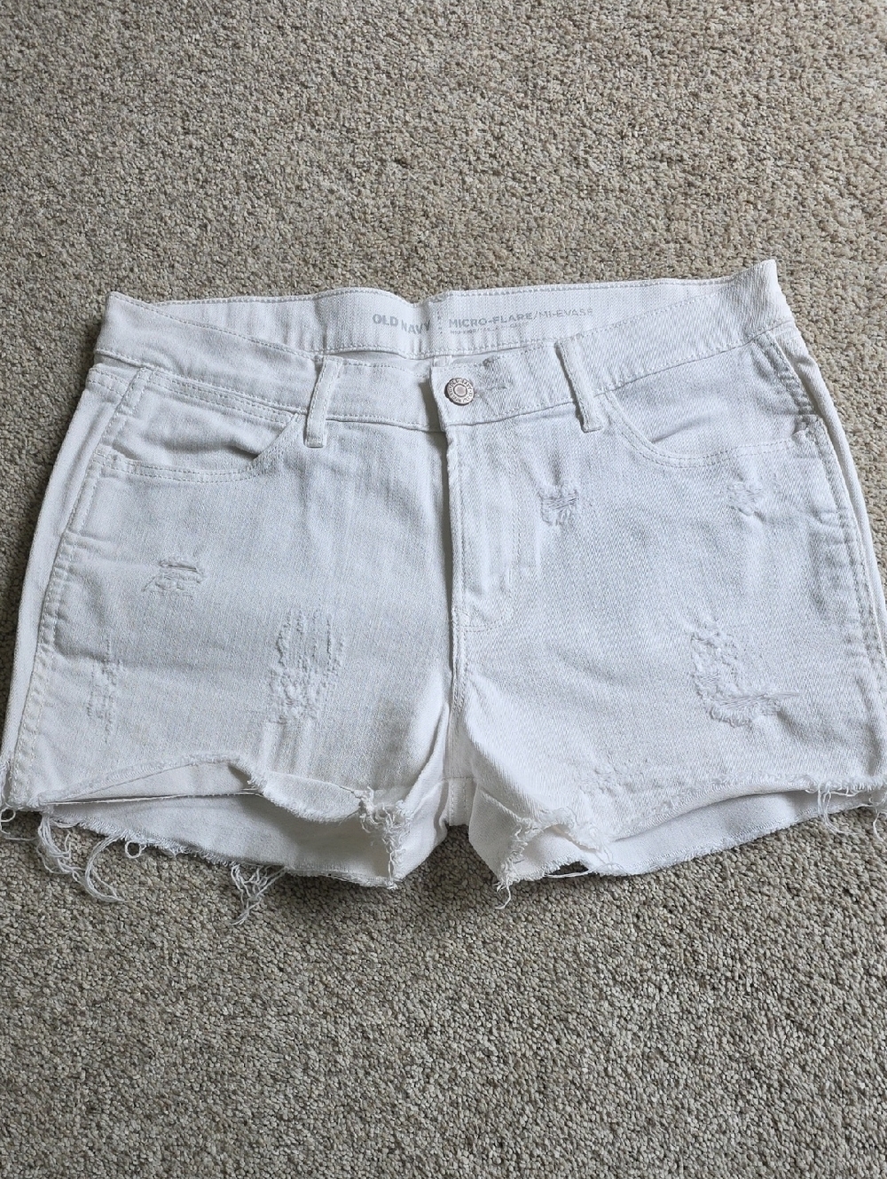 Old Navy White Distressed Denim Micro-Flare Shorts